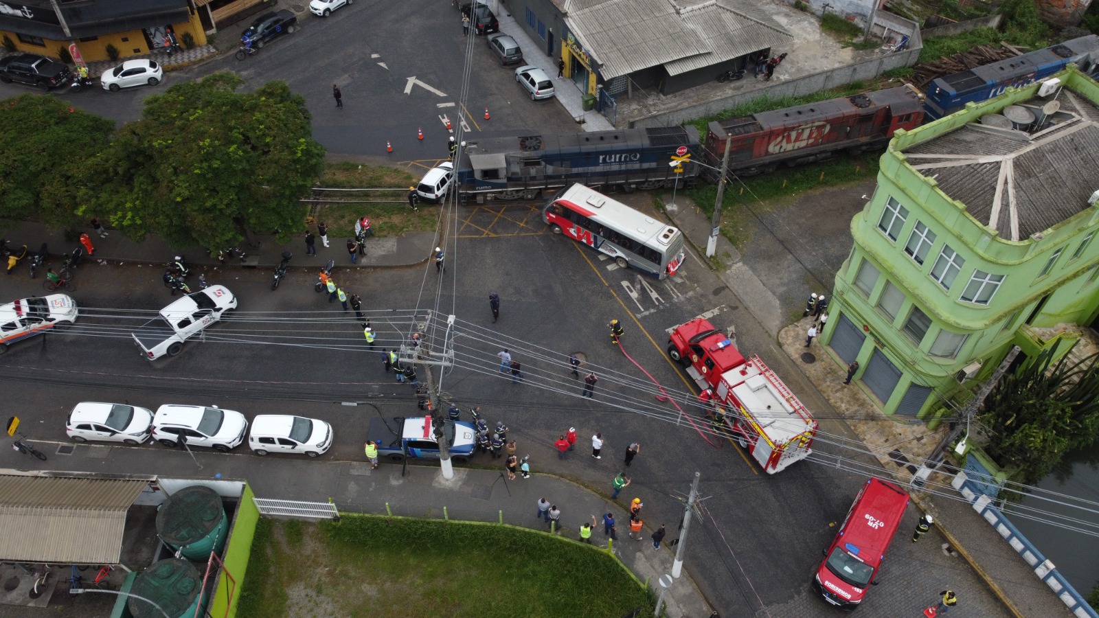 Imagem JPG, Simulado de acidente entre trem e ônibus escolar mobiliza forças de segurança e estudantes em São Francisco do Sul
