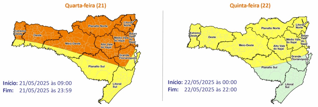 Imagem JPG,   Proteção e Defesa Civil alerta para temporais e chuva intensa entre quarta (21) e quinta-feira (22)