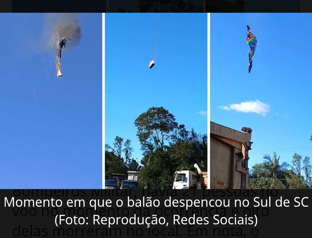 Imagem JPG, Balão pega fogo durante passeio em SC, cai e bombeiros confirmam mortos e feridos.